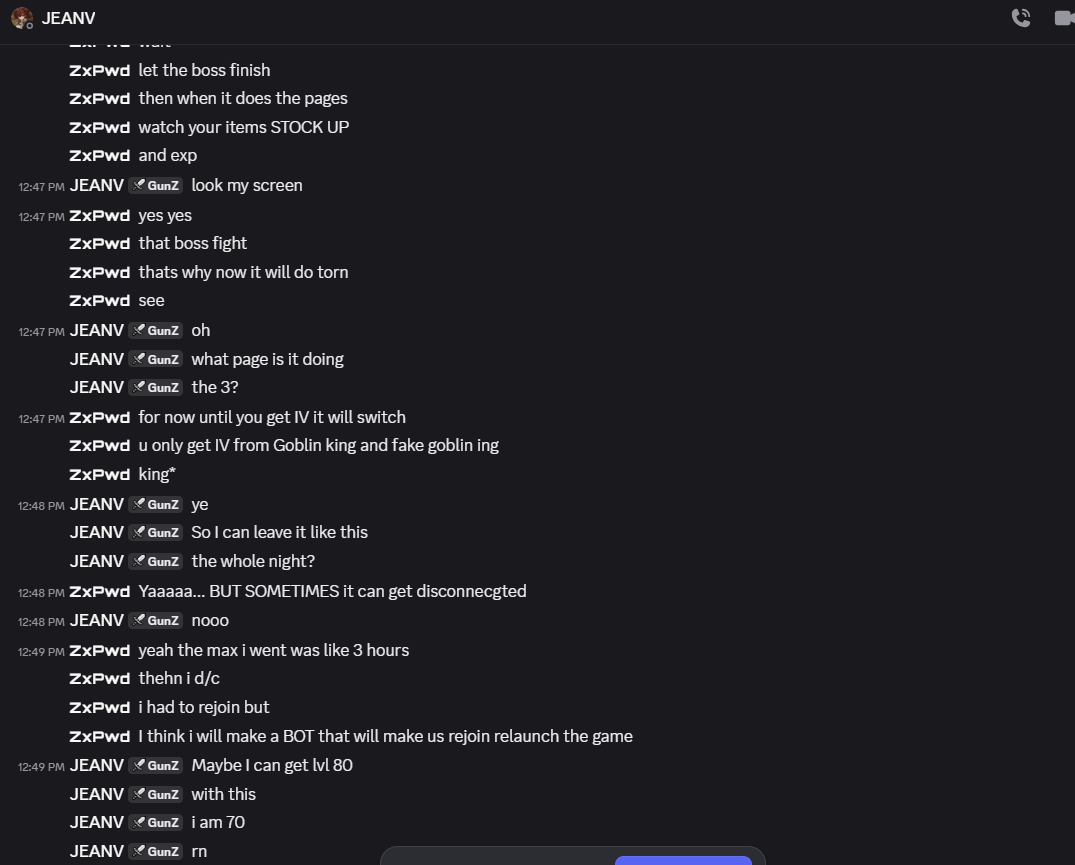 Quest and feature discussion excerpt one