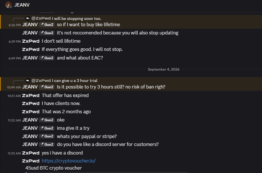 Private purchase discussion excerpt